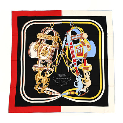 Hermes Silk Cashmere Brides De Gala Applique Pique Shawl 140 Rouge Black Bleu Ciel 1 of 3