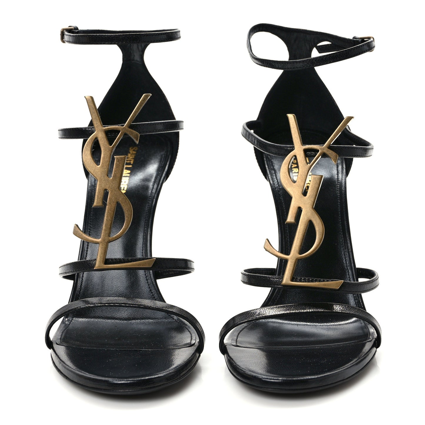 Patent Cassandra 100 Ankle Strap Sandals 40 Black Gold