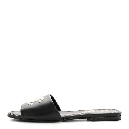 Chanel Lambskin Pearl CC Sandals 39 Black 1 of 10