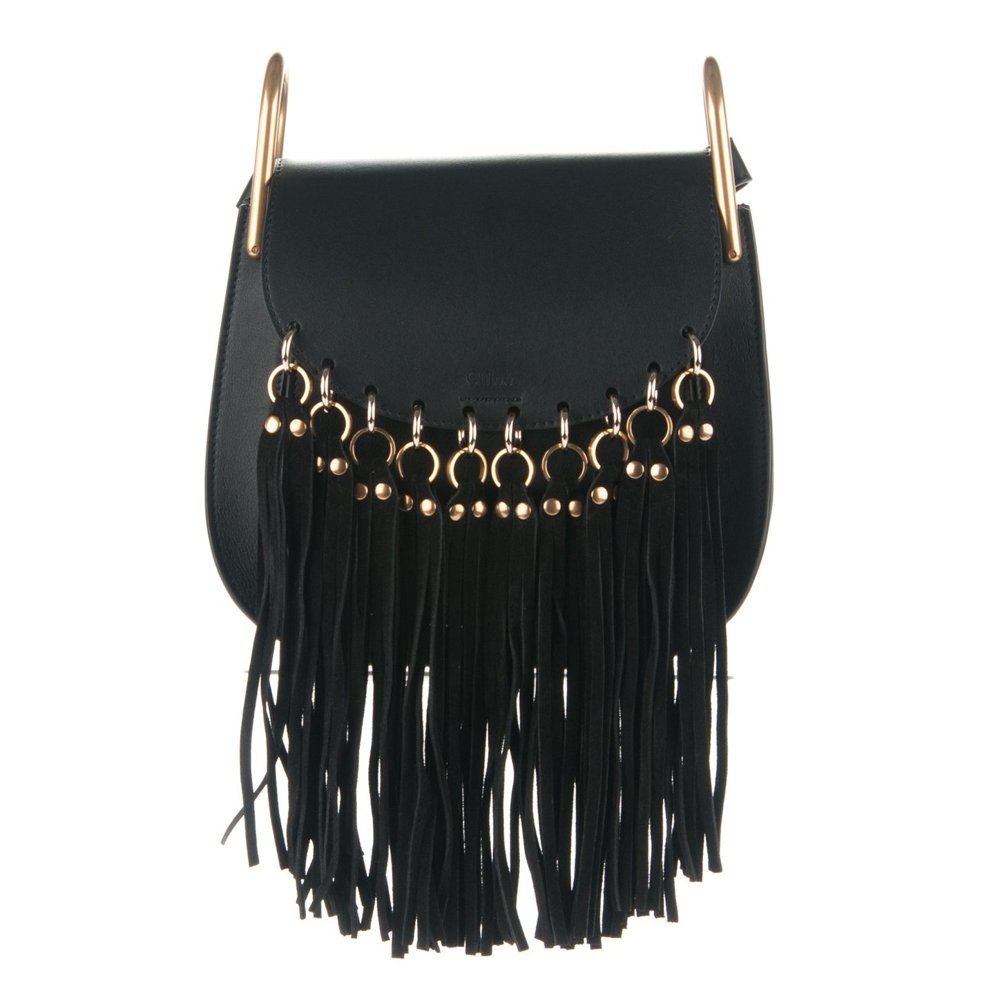 Calfskin Small Hudson Fringe Shoulder Bag Black