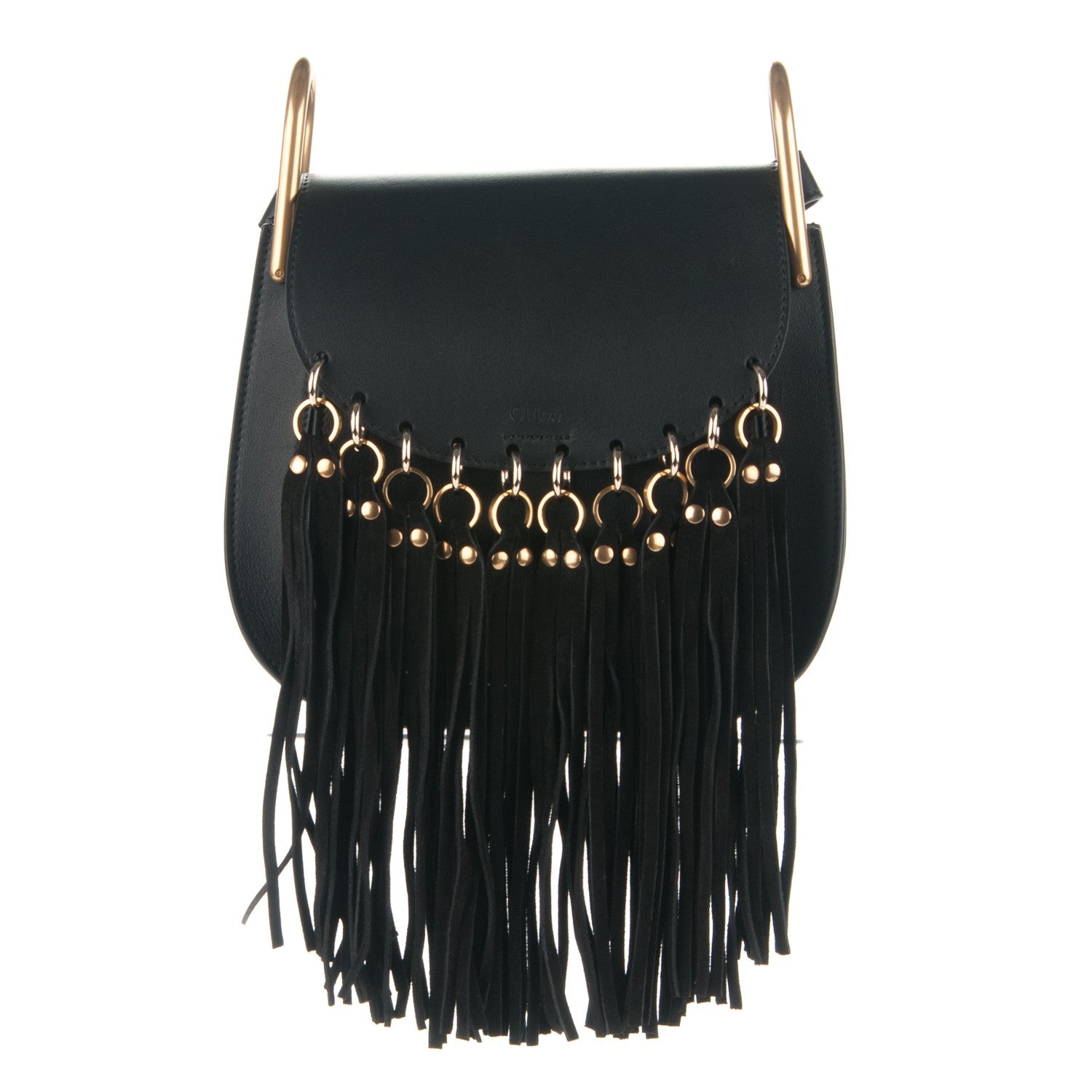Chloe Calfskin Small Hudson Fringe Shoulder Bag Black 1 of 6