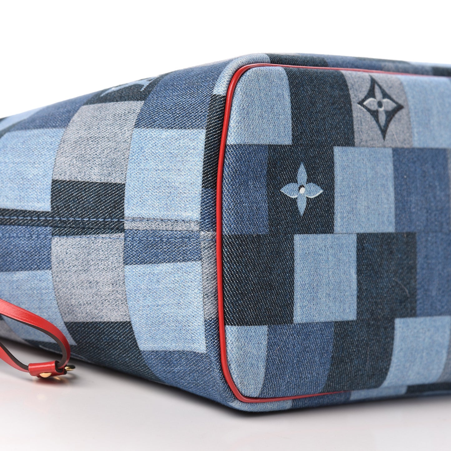 Denim Damier Monogram Patchwork Neverfull Blue Rouge