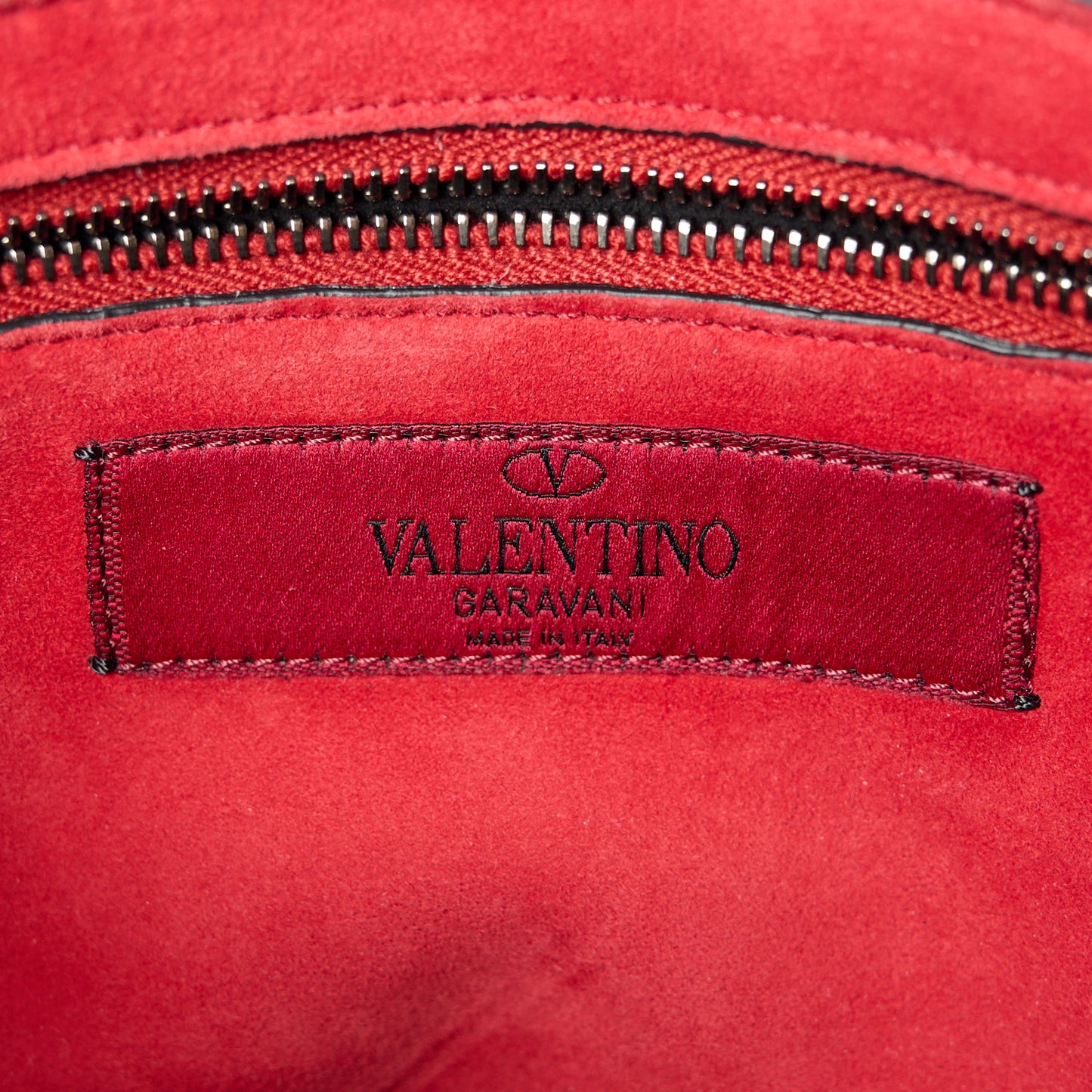 Craquele Nappa Large Rockstud Spike Shoulder Bag Black