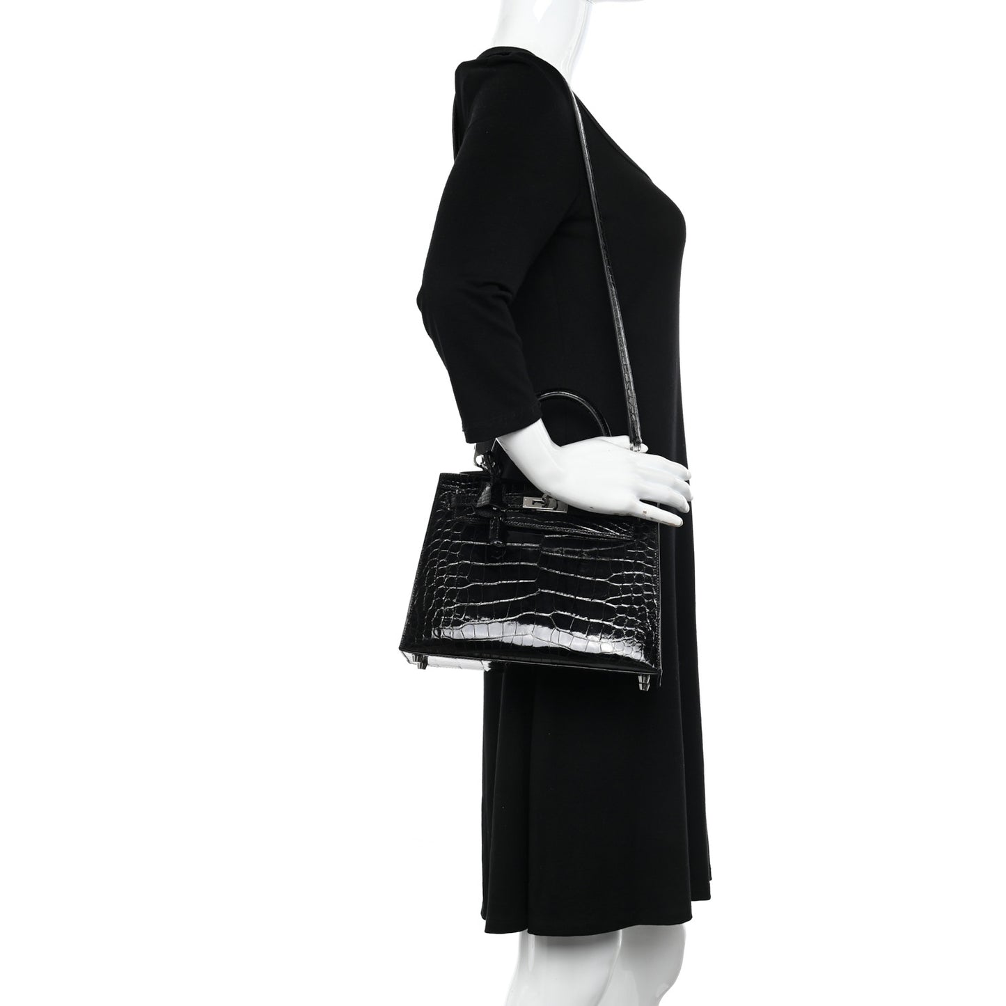 Shiny Alligator Kelly Sellier 25 Black