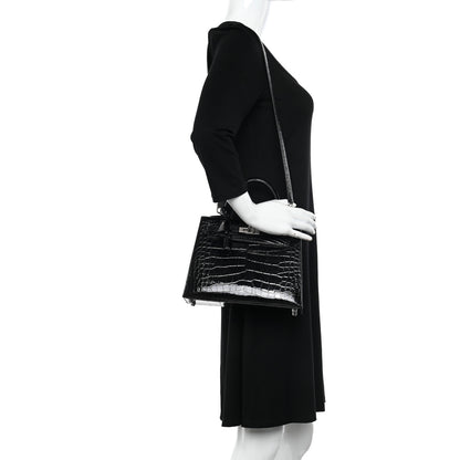 Hermes Shiny Alligator Kelly Sellier 25 Black 2 of 12