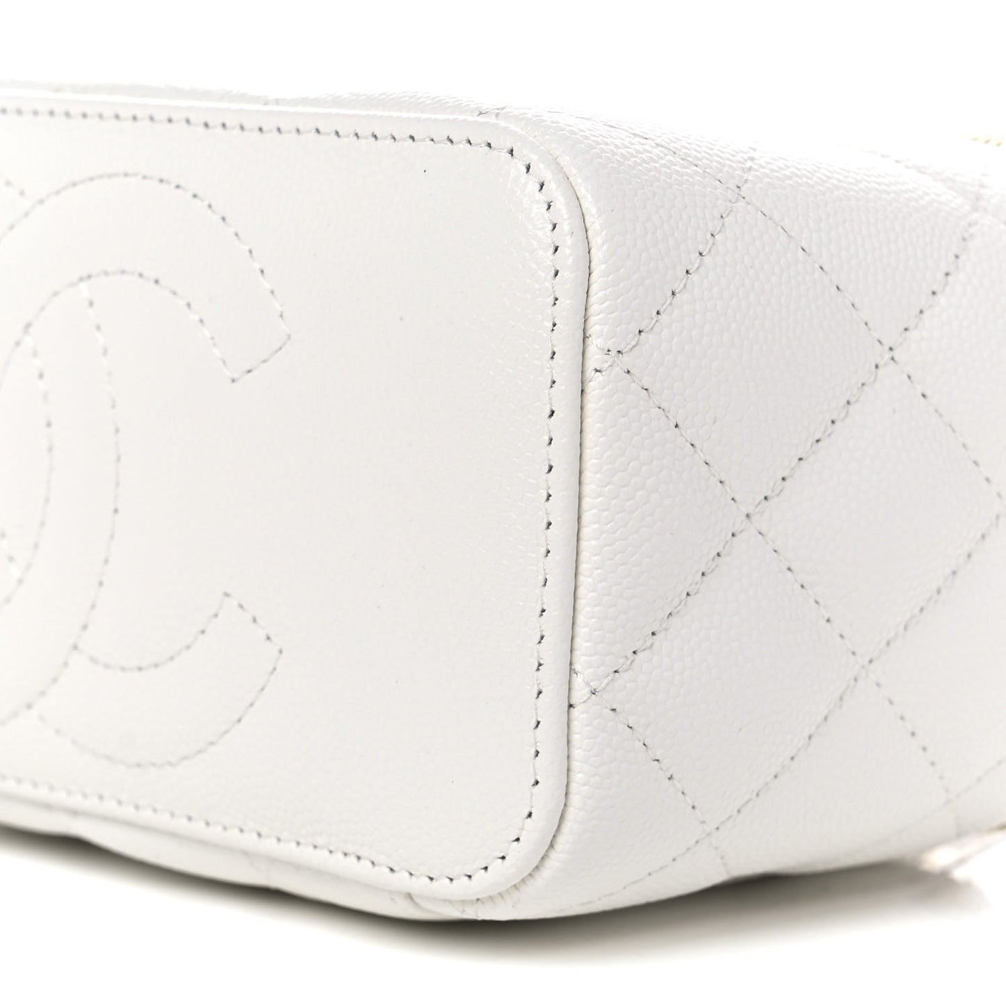 Caviar Quilted Small Vanity Case With Chain White
