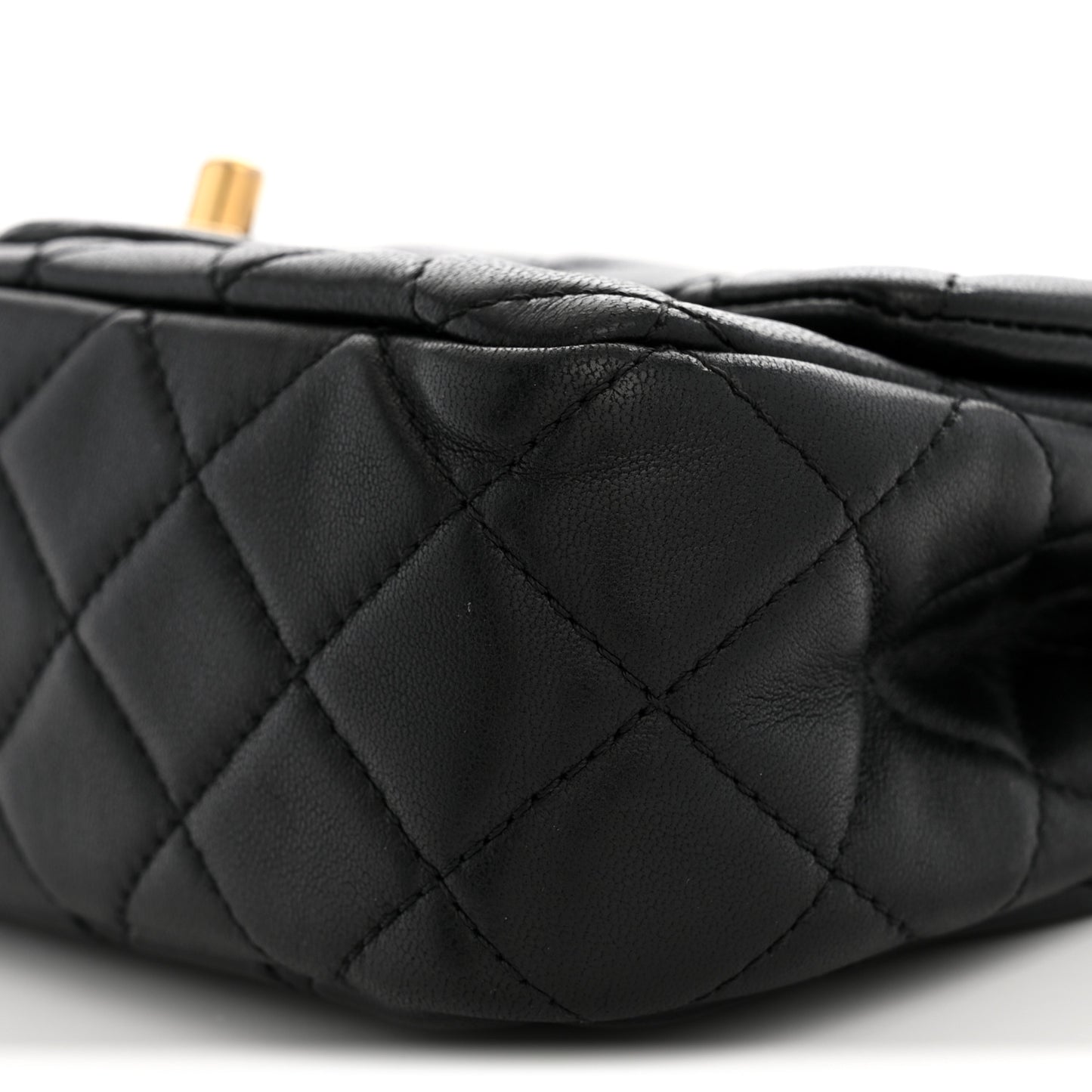 Lambskin Quilted Mini Rectangular Pearl Crush Flap Black