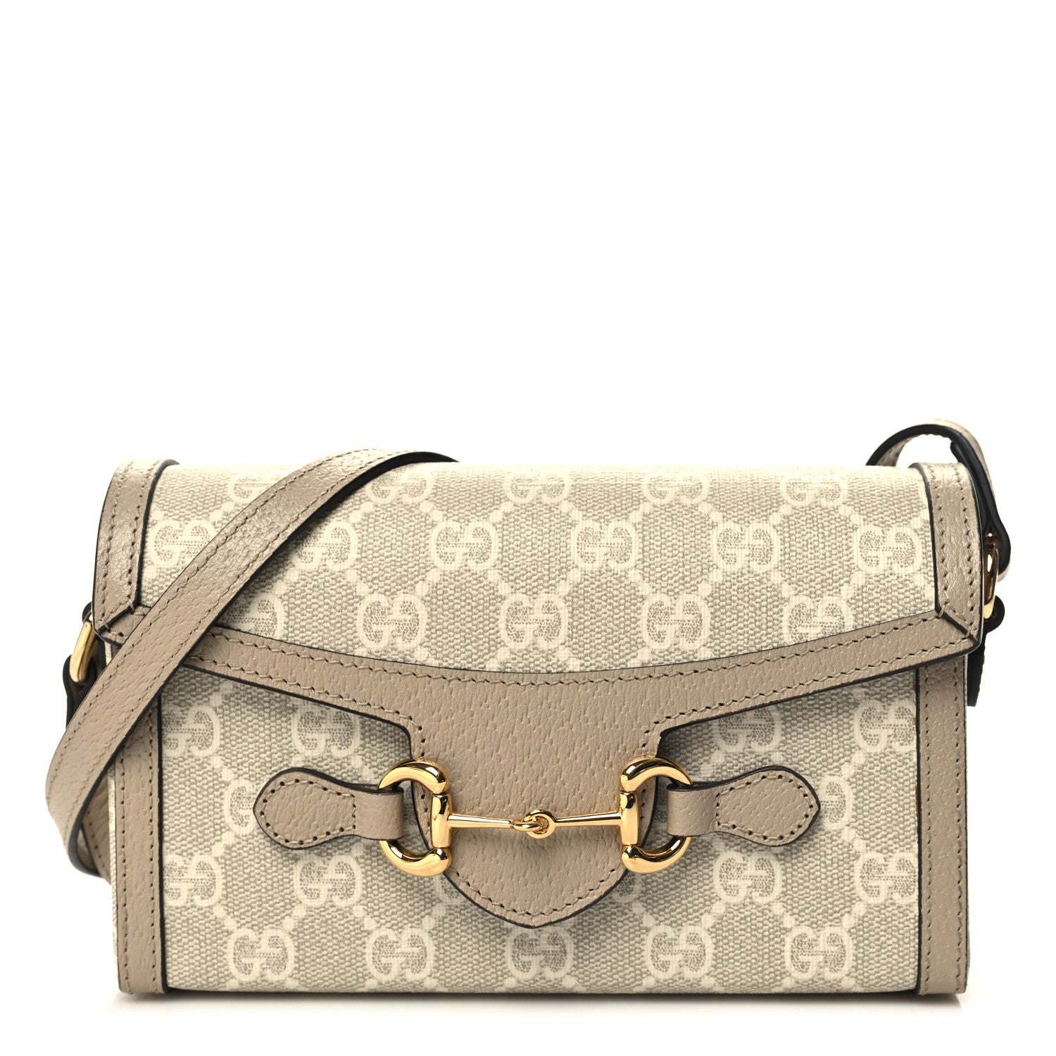 Gucci GG Supreme Monogram Textured Dollar Calfskin Mini Horsebit 1955 Shoulder Bag Beige Mystic White Oatmeal 1 of 11
