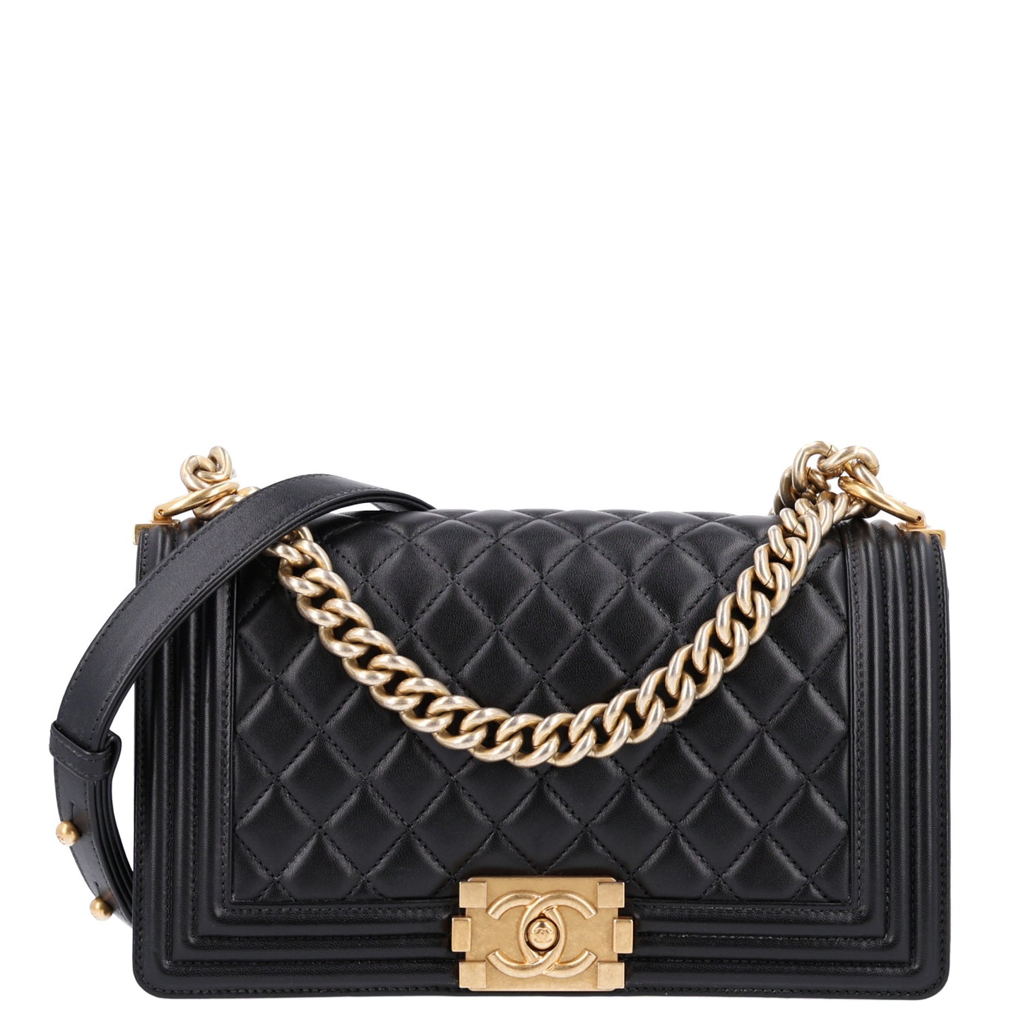 Calfskin Quilted Medium Boy Flap Black Black