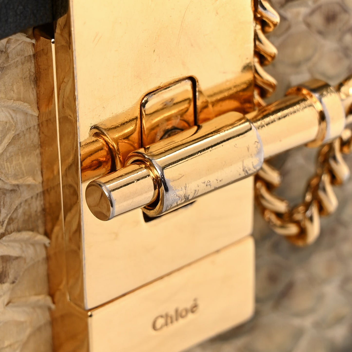 Snakeskin Smooth Calfskin Drew Shoulder Bag Beige Black