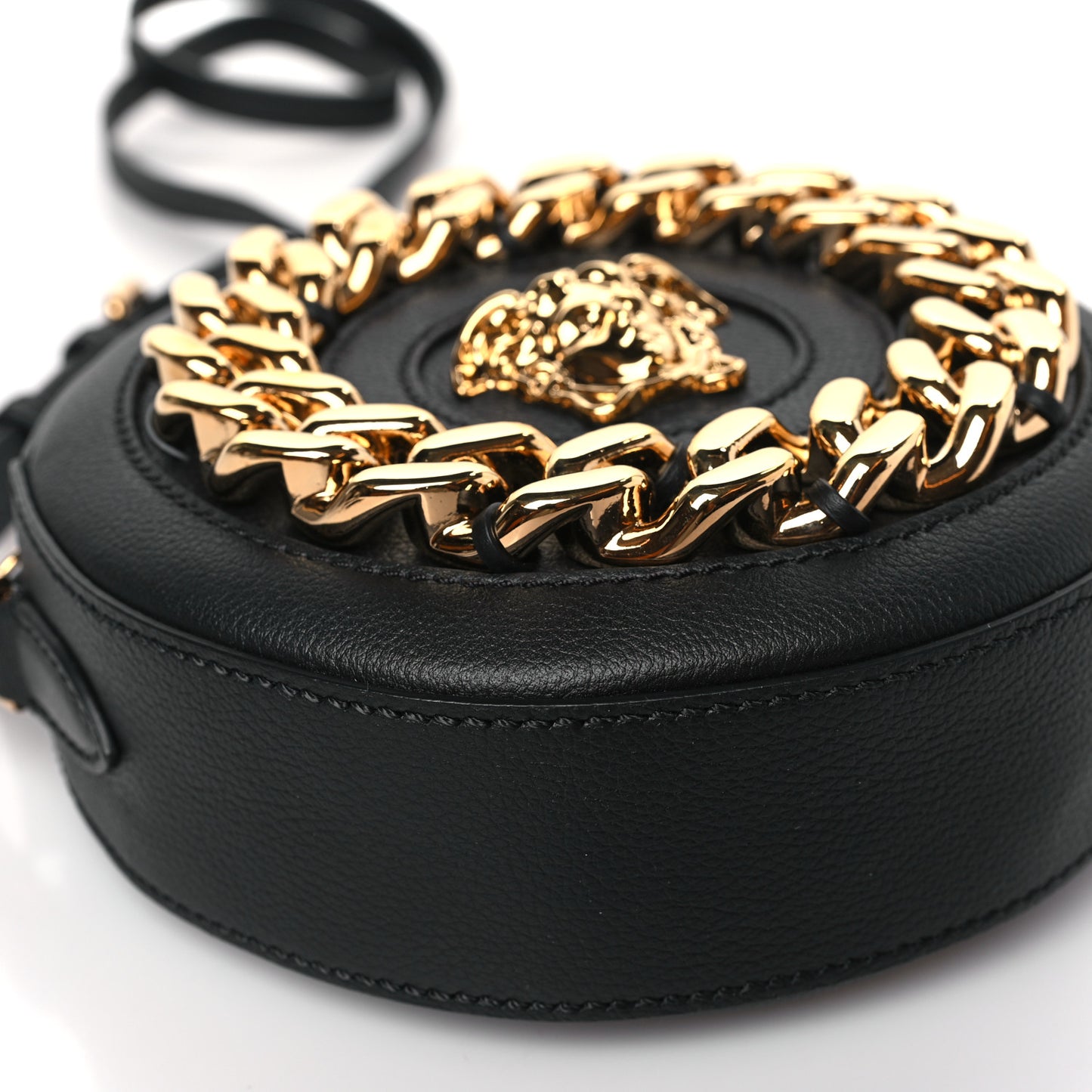 Calfskin Mini La Medusa Chain Round Crossbody Bag Black