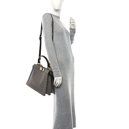 Fendi Wool Fabric Jacquard Cuoio Large Houndstooth FF 1974 Medium Peekaboo I SEE U Satchel Beige Tobacco Moro 2 of 9