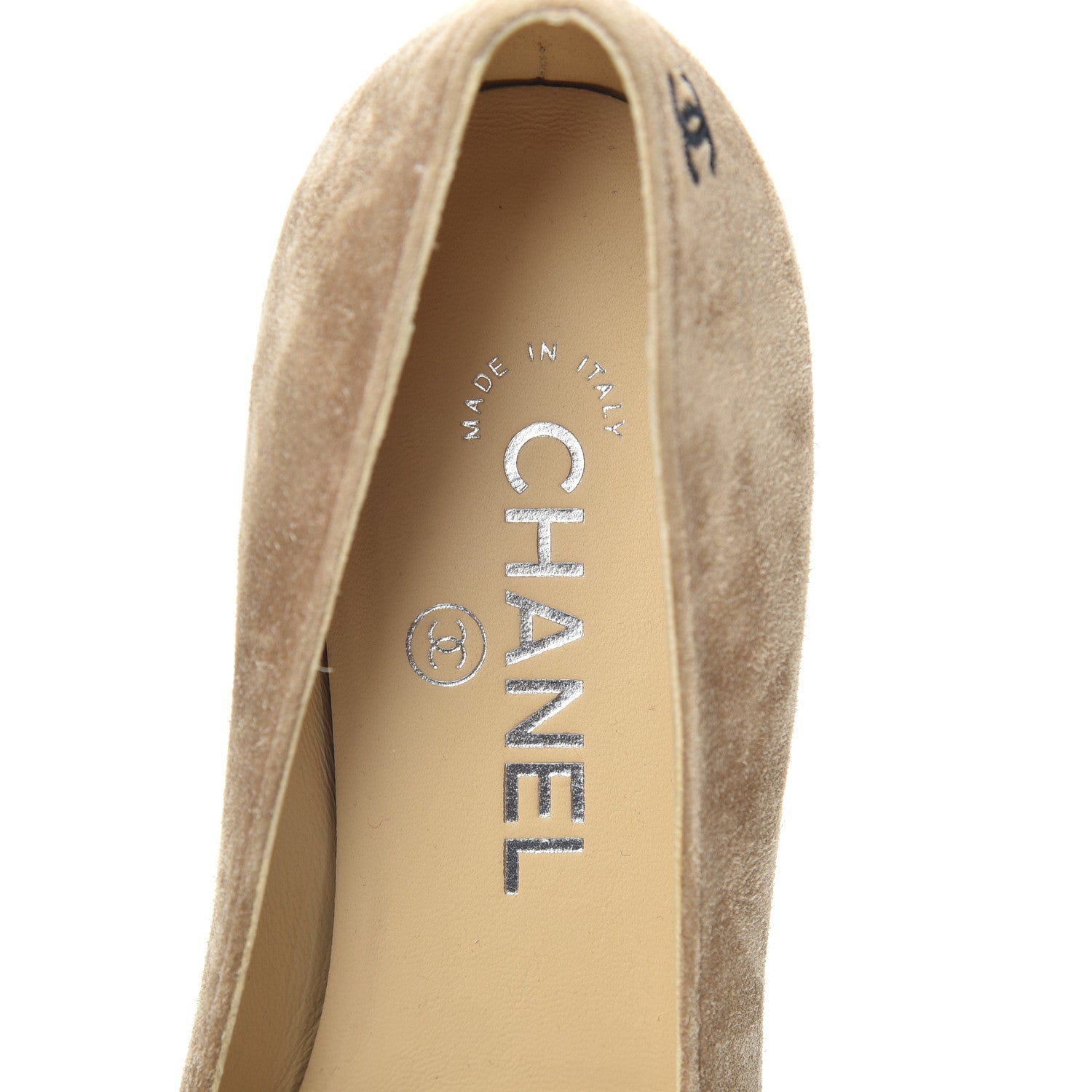 Chanel Kid Suede Grosgrain Cap Toe Pumps 36.5 Beige Black 5 of 7
