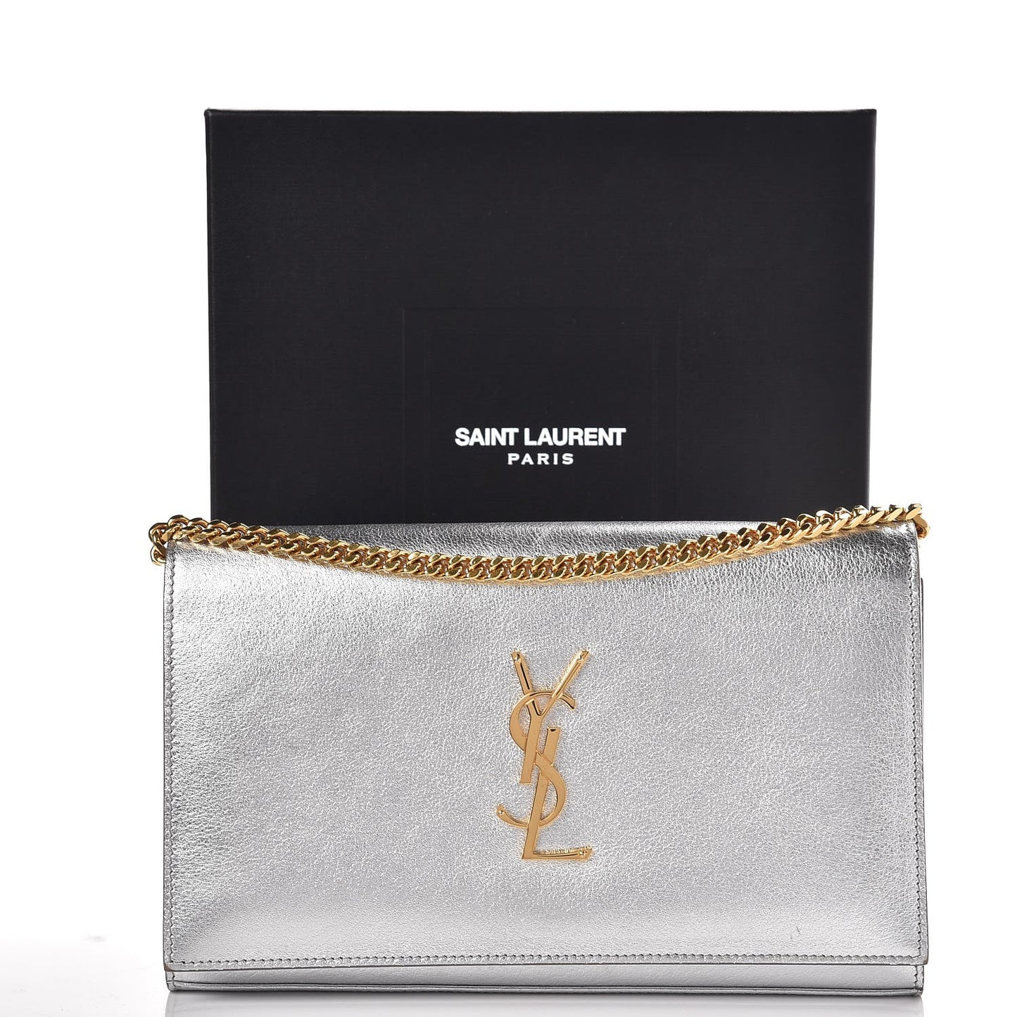 Metallic Calfskin Monogram Chain Wallet Argento