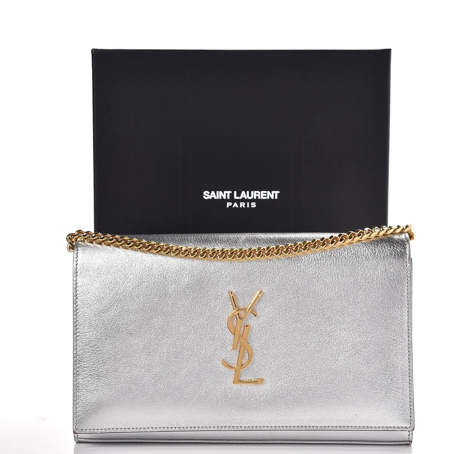 Saint Laurent Metallic Calfskin Monogram Chain Wallet Argento 8 of 8