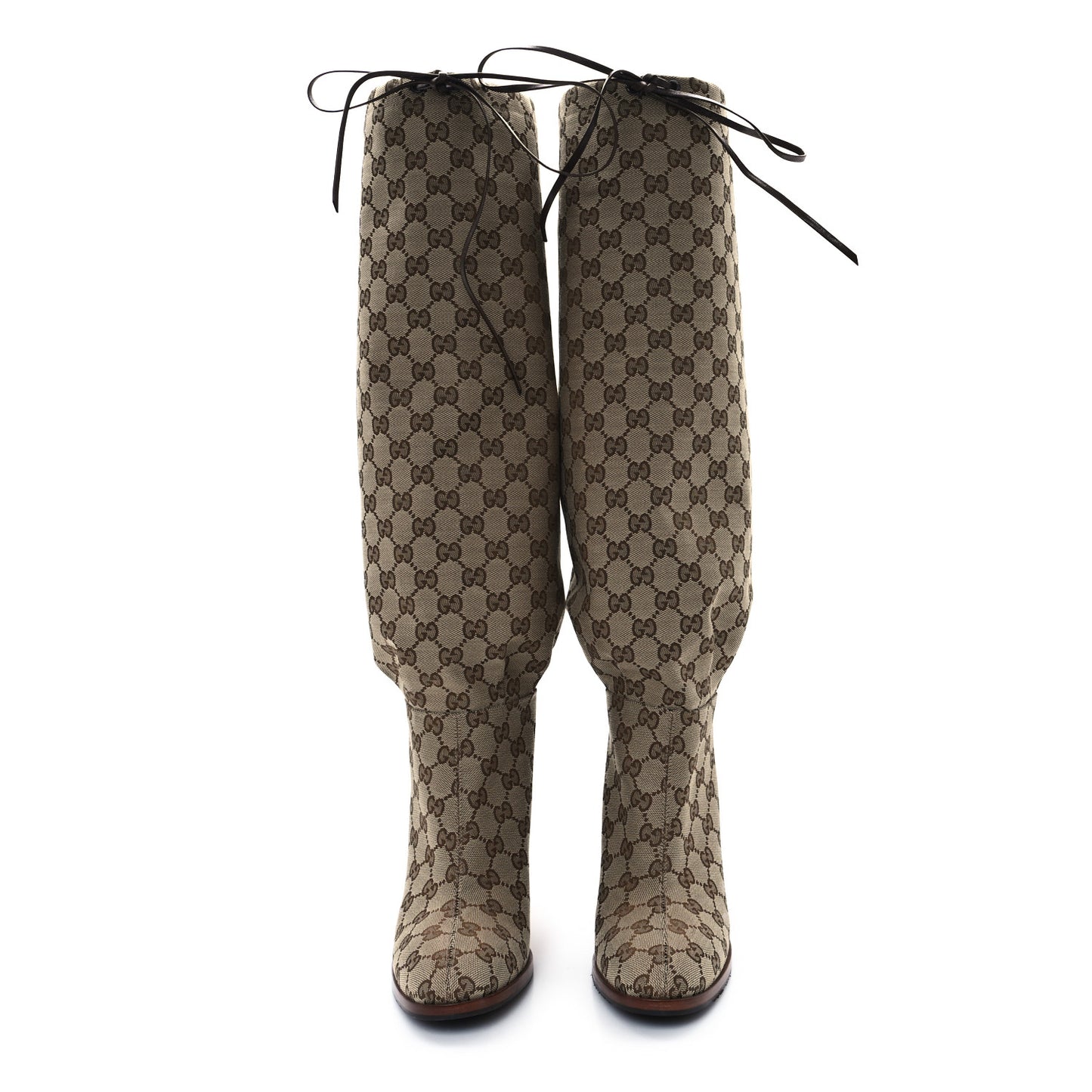 Monogram Malaga Kid Lisa Mid Heel Boots 40 Beige Ebony
