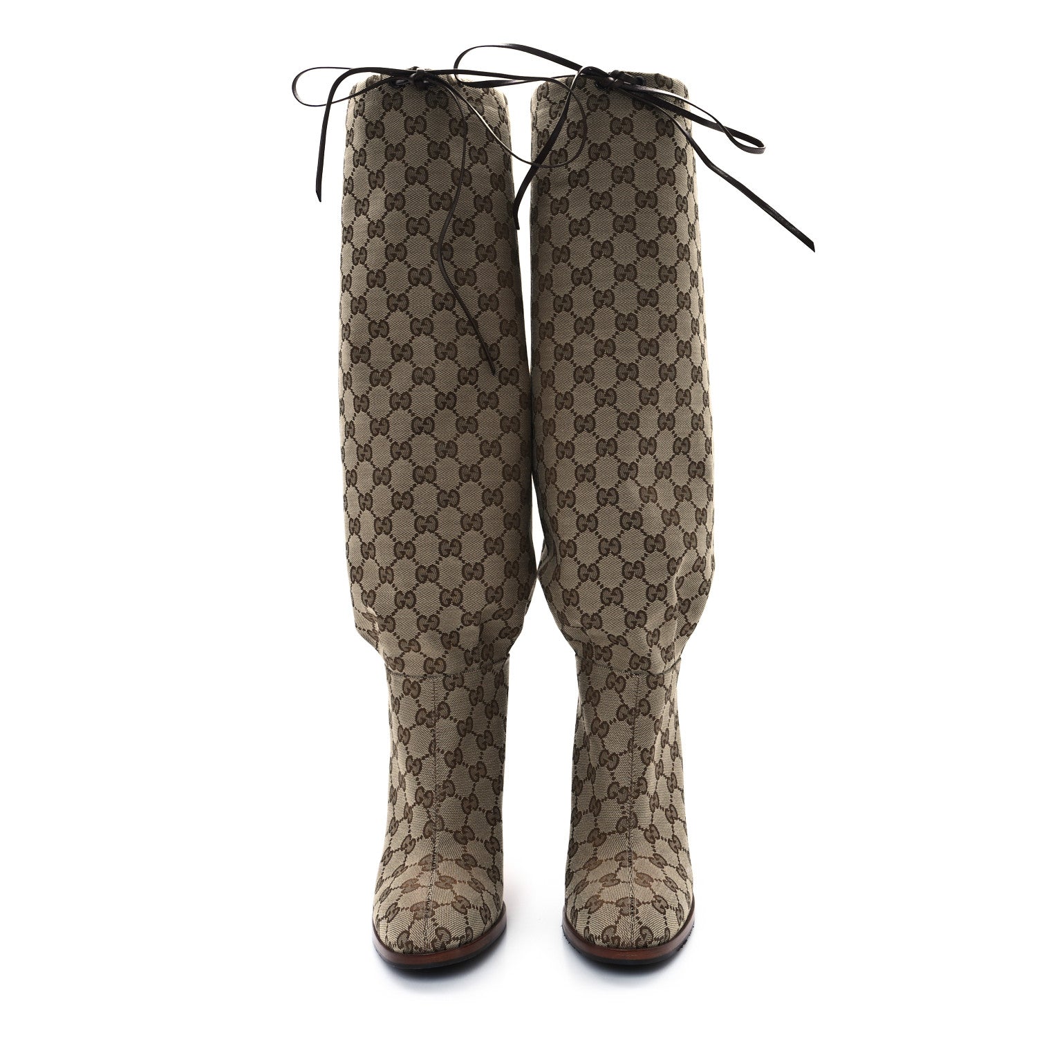 Gucci Monogram Malaga Kid Lisa Mid Heel Boots 40 Beige Ebony 2 of 9