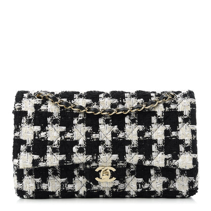 Chanel Tweed Quilted Medium Double Flap Black Ecru White 1 of 11