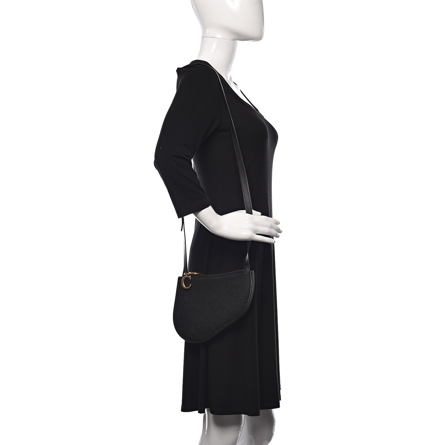 Grained Calfskin Saddle Pouch With Strap Black