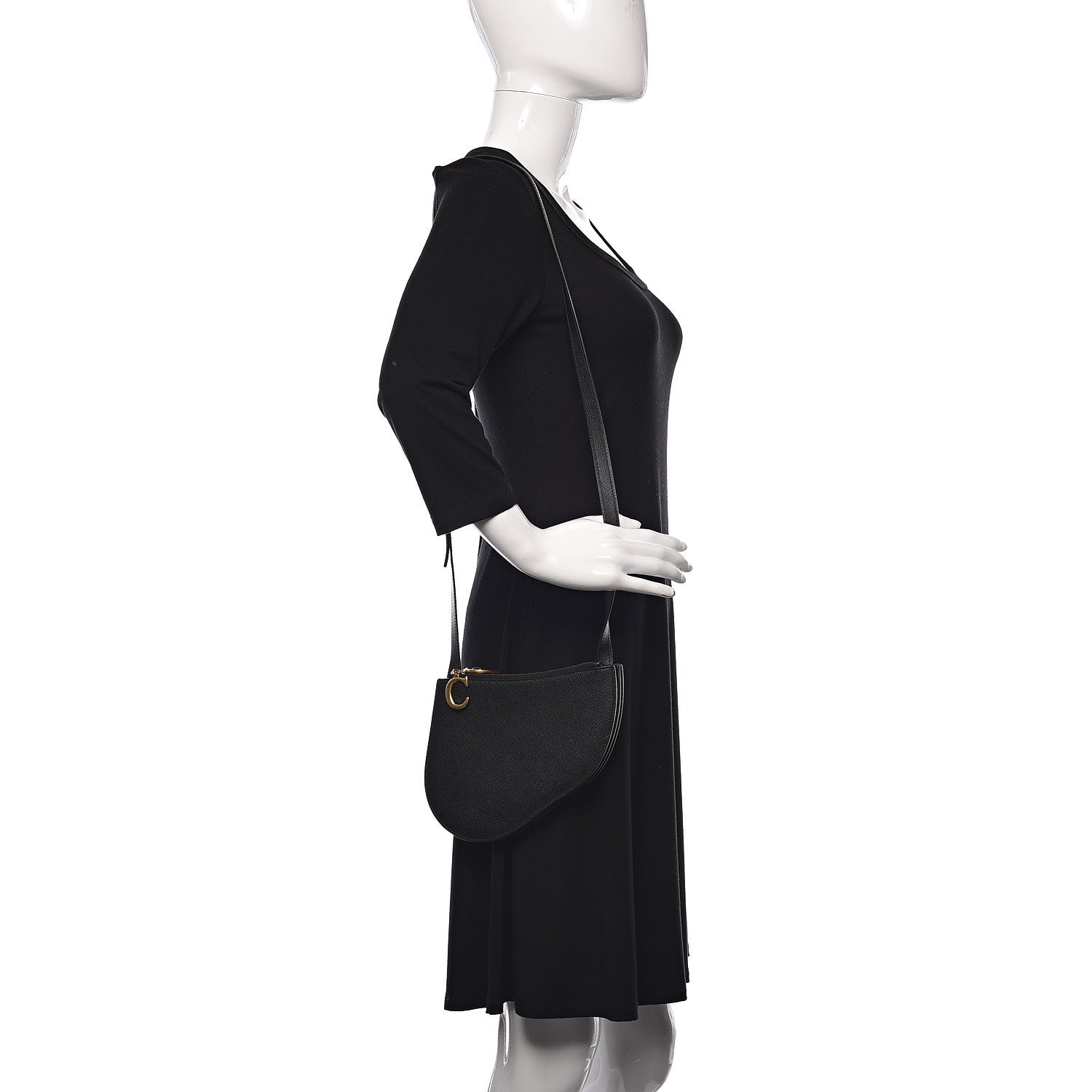Christian Dior Grained Calfskin Saddle Pouch With Strap Black 2 of 9
