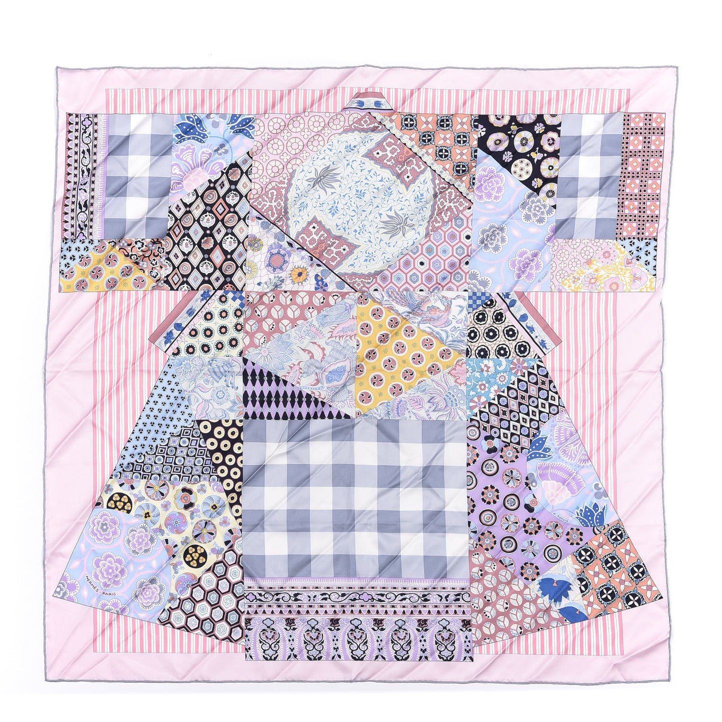 Silk L'Art du Sarasa Scarf 90 Rose Pale Gris Perle Mauve