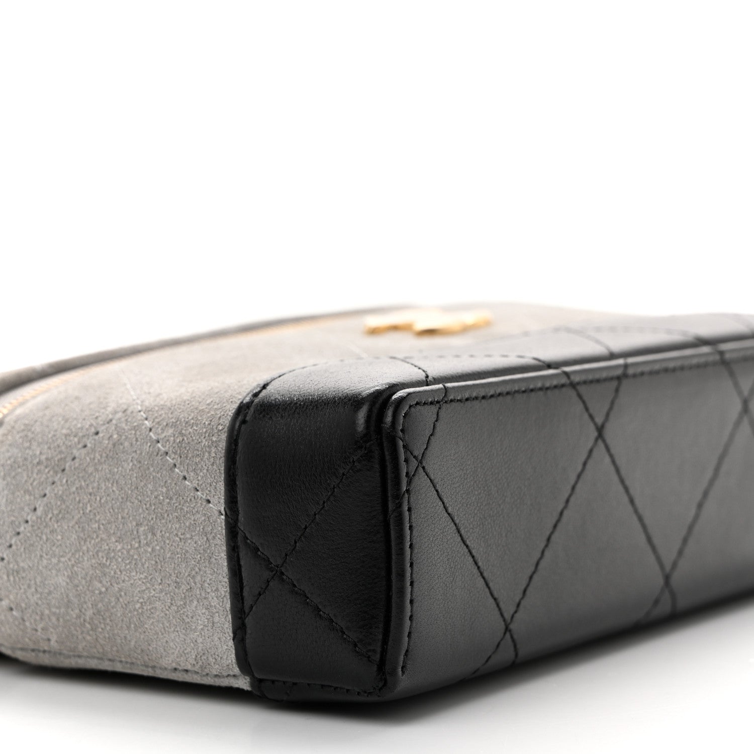 Chanel Suede Calfskin Shiny Lambskin Quilted Top Handle Slim Vanity Case With Chain Grey Black 9 of 13