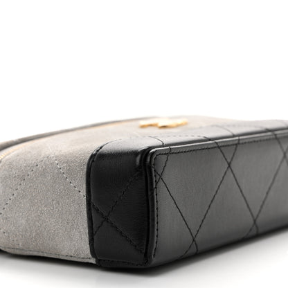 Chanel Suede Calfskin Shiny Lambskin Quilted Top Handle Slim Vanity Case With Chain Grey Black 9 of 13