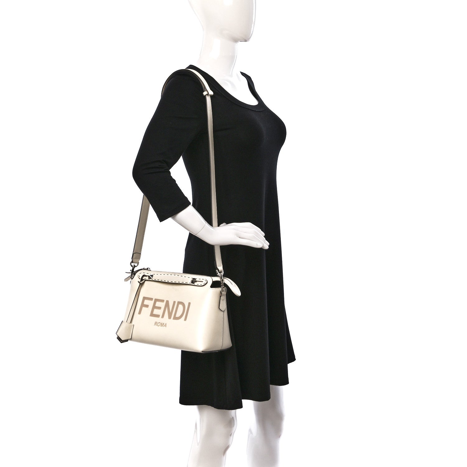 Fendi Vitello King Logo Embossed Medium By The Way Boston Bag White Ice 2 of 15