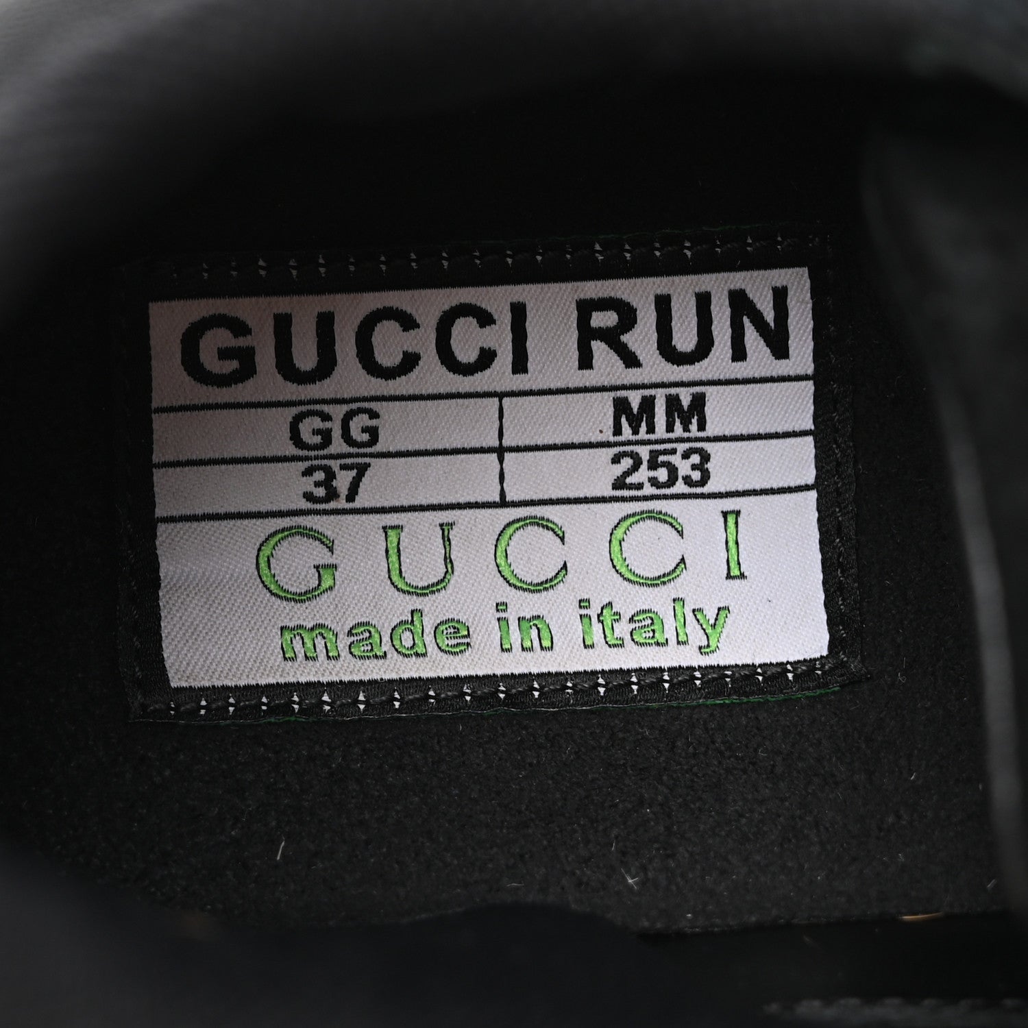 Gucci Tela Retino Mesh Crystal Suede GG Monogram Womens Gucci Run Sneakers 37 Black Silver 7 of 9