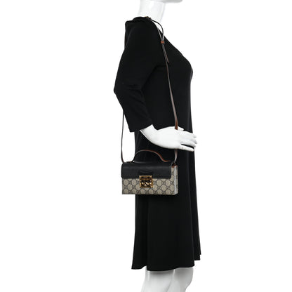 Gucci GG Supreme Monogram Calfskin Mini Padlock Top Handle Shoulder Bag Beige Black Cuir 2 of 10