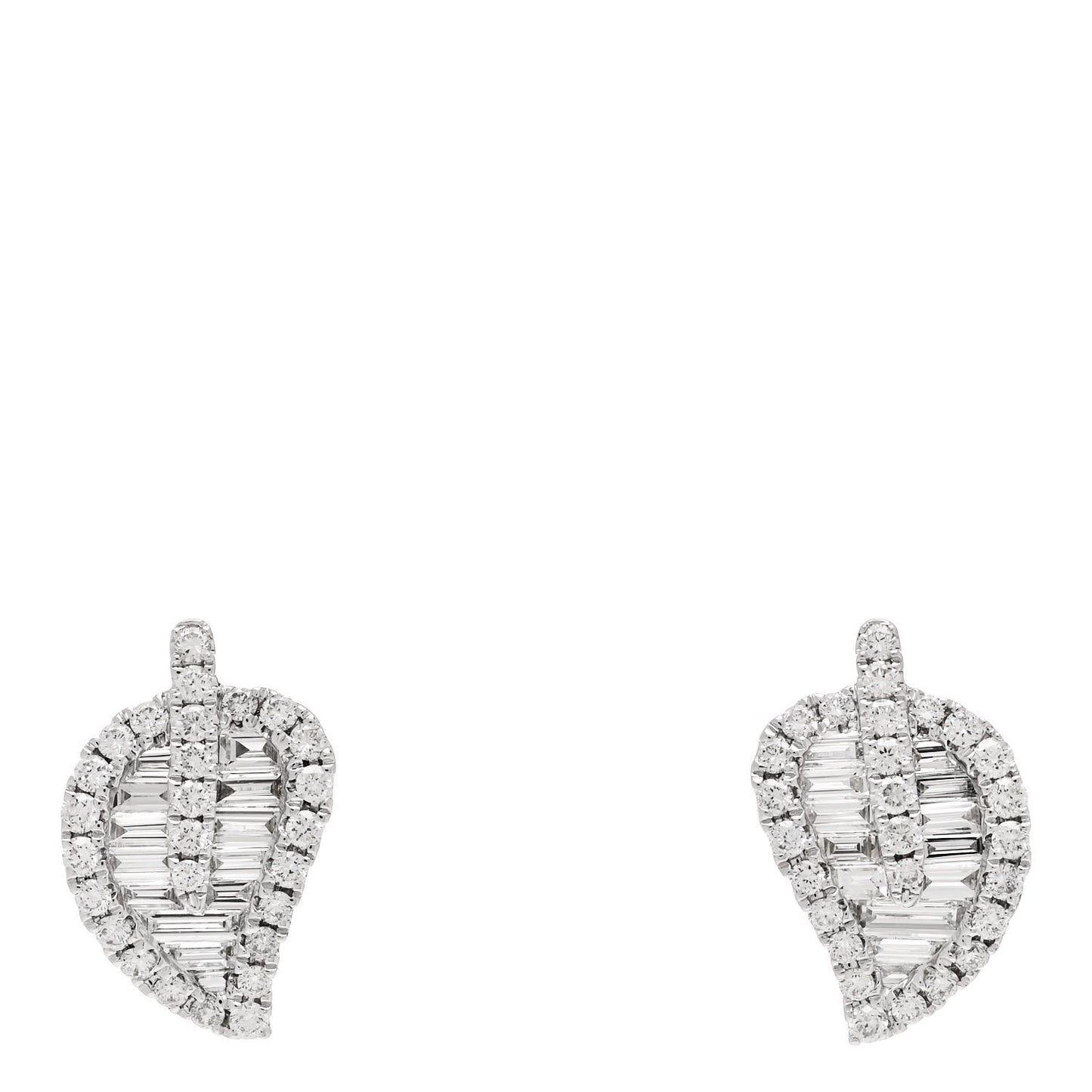 18K White Gold Diamond Small Leaf Stud Earrings