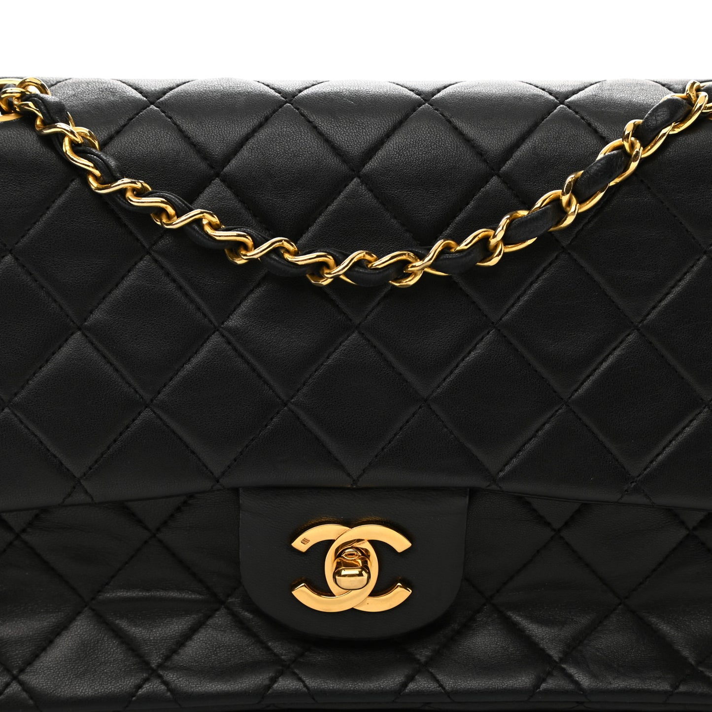Lambskin Quilted Medium Double Flap Black