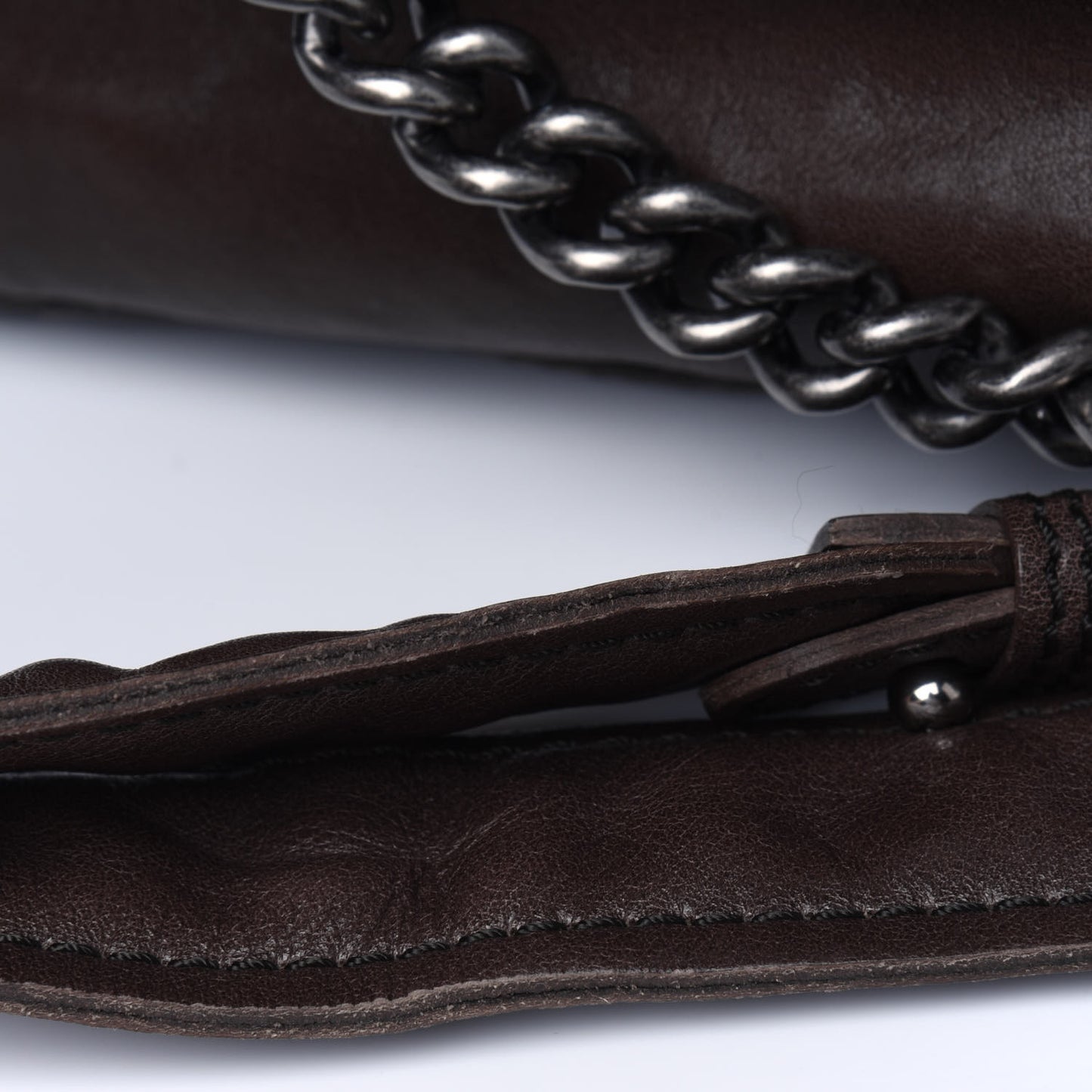 Calfskin Felt Sequin Embroidered Flap Shoulder Bag Brown