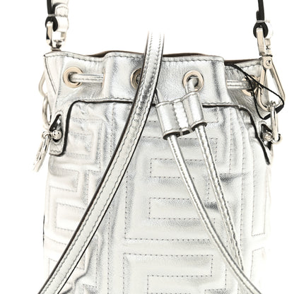 Fendi X MARC JACOBS Agnello Laminato Trapunta FF Mini Mon Tresor Bucket Bag Argento 8 of 10