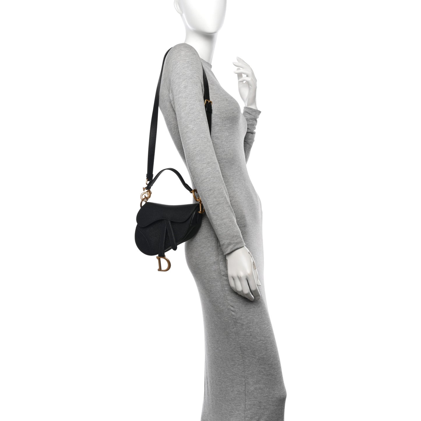 Grained Calfskin Mini Saddle Bag With Strap Black