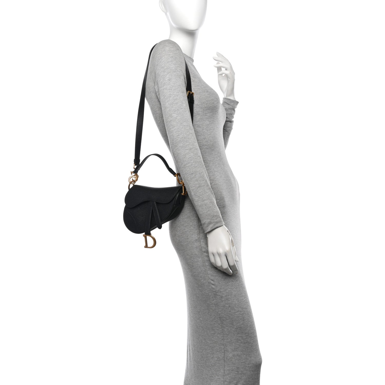 Christian Dior Grained Calfskin Mini Saddle Bag With Strap Black 2 of 11