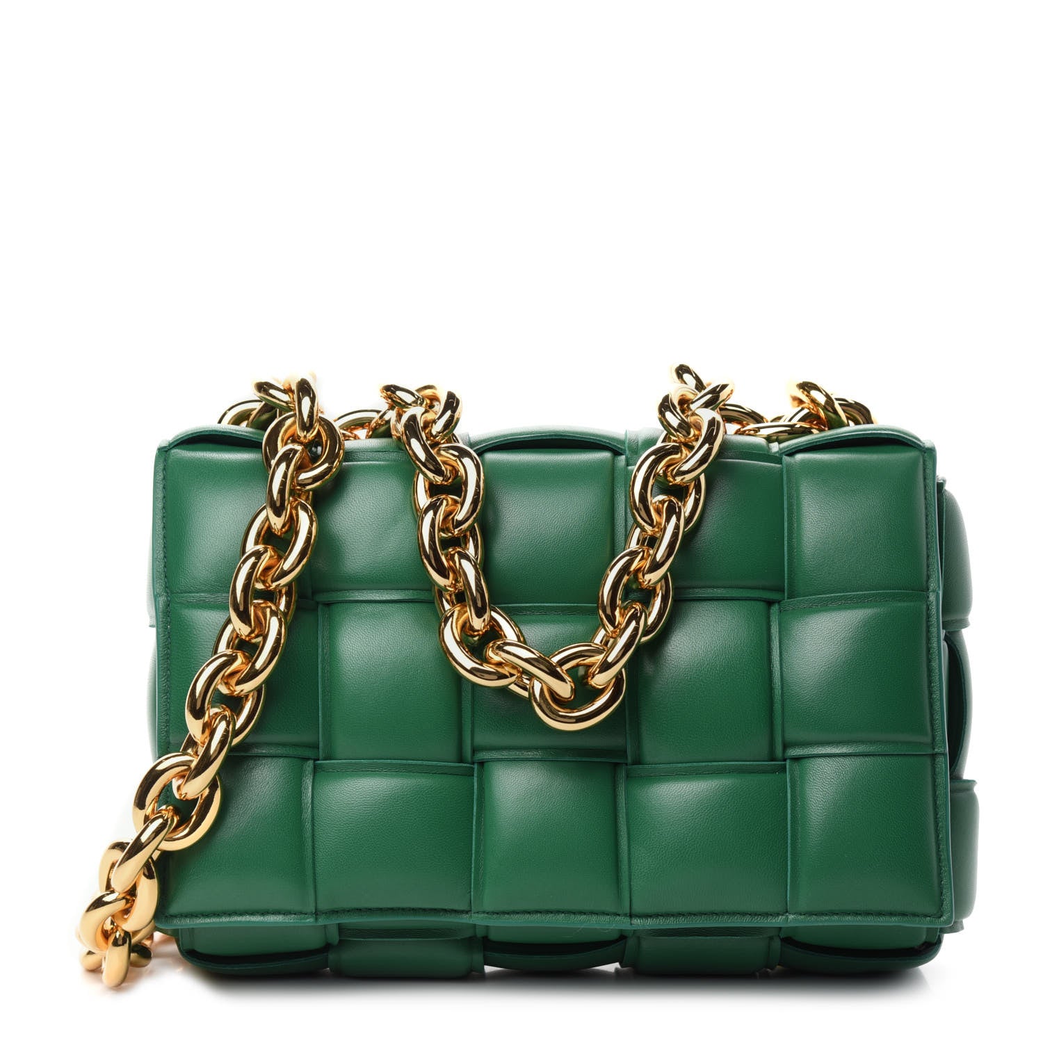 Bottega Veneta Lambskin Maxi Intreccio Padded Chain Cassette Crossbody Bag Racing Green 1 of 11