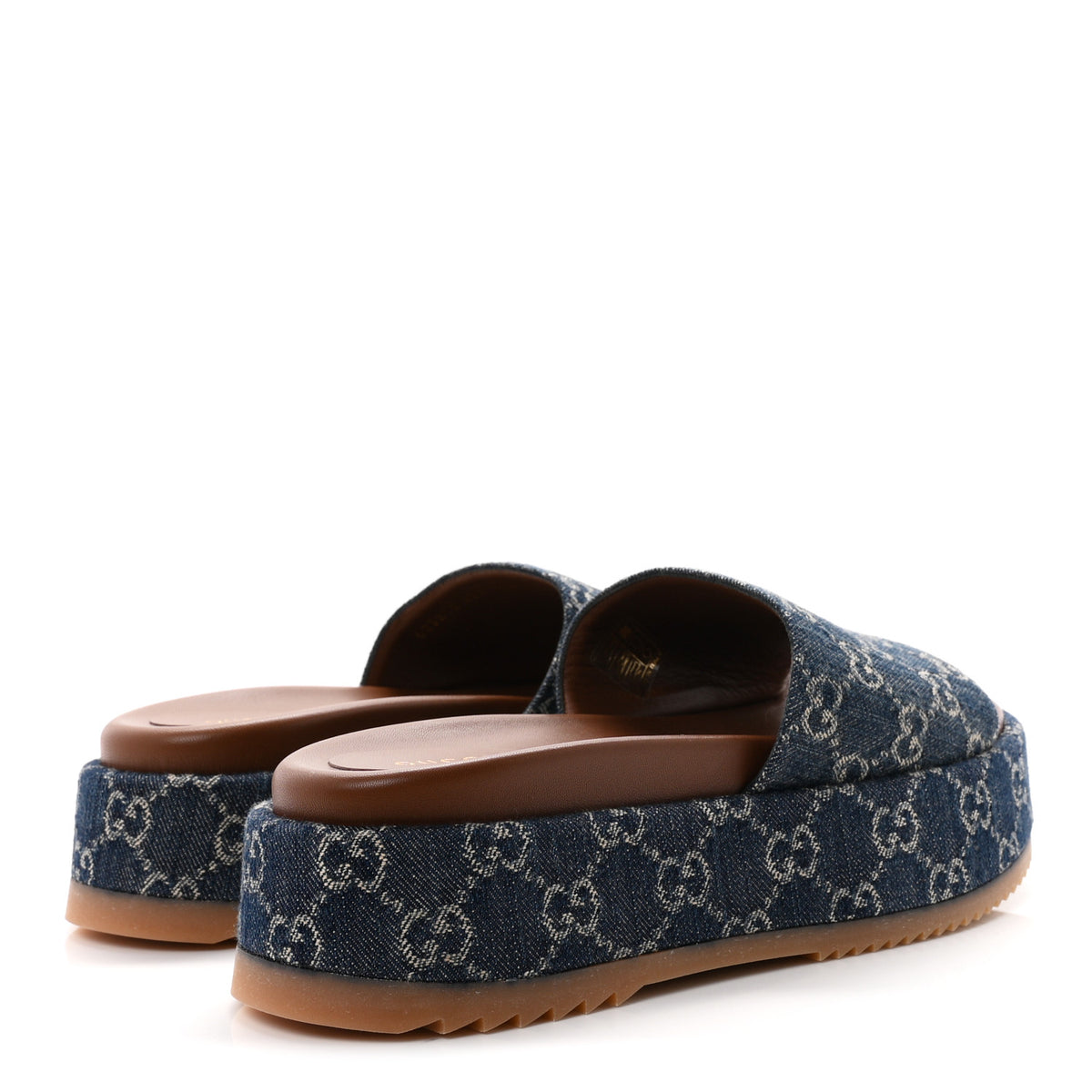 New Denim GG Monogram Angelina Platform 55mm Slide Sandals 40.5 Blue Tea