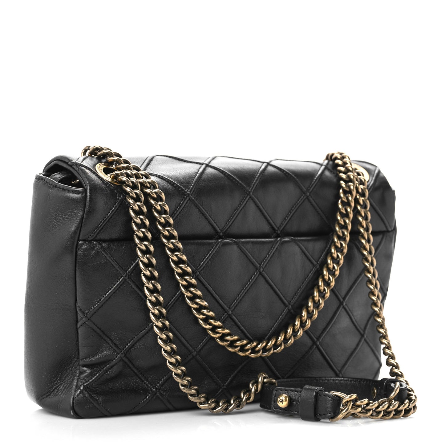 Calfskin Diamond Debossed Medium Cosmos Flap Black