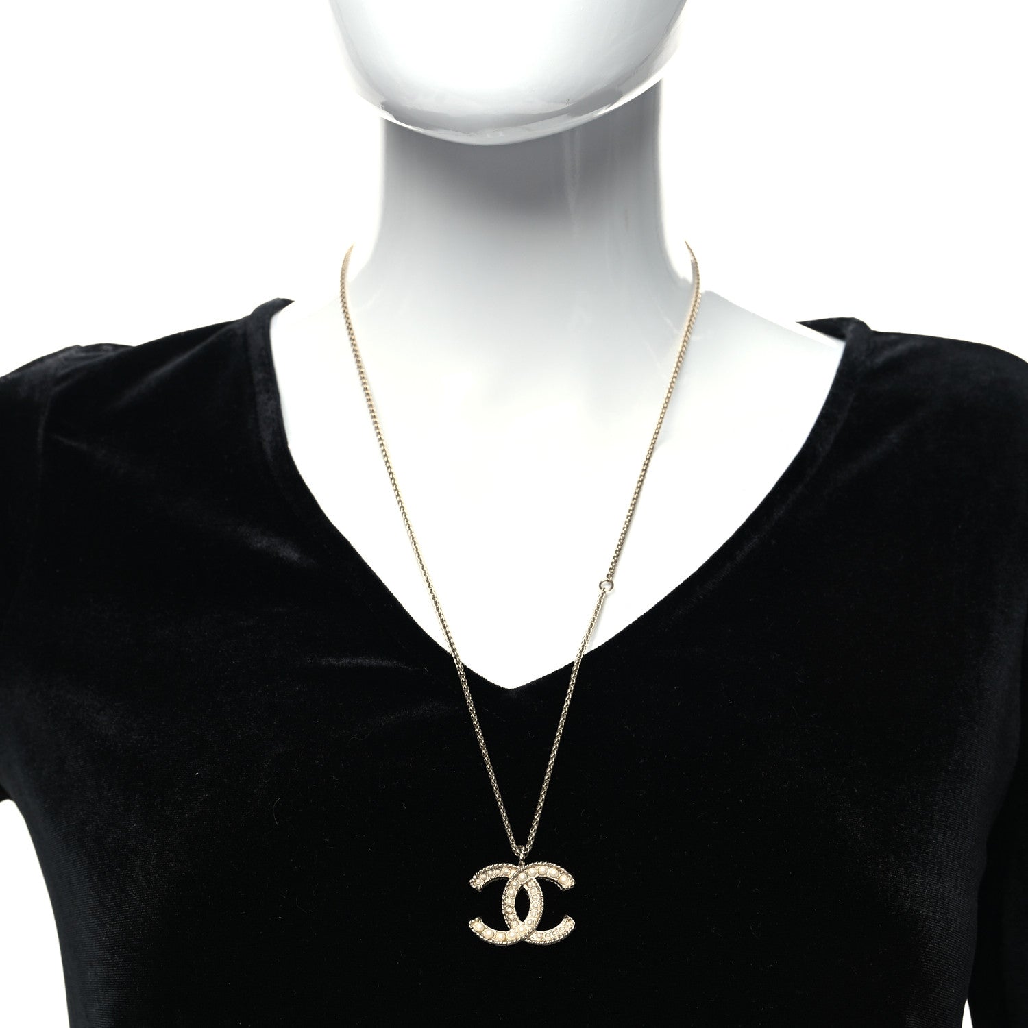 Chanel Pearl CC Pendant Necklace Light Gold 2 of 5
