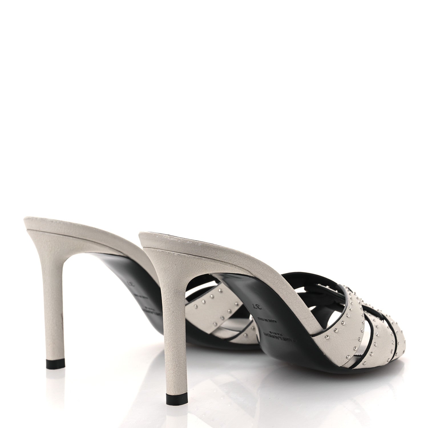 Saint Laurent Grain De Poudre Tribute 85 Slide Studded Sandals 37 Off White 5 of 12