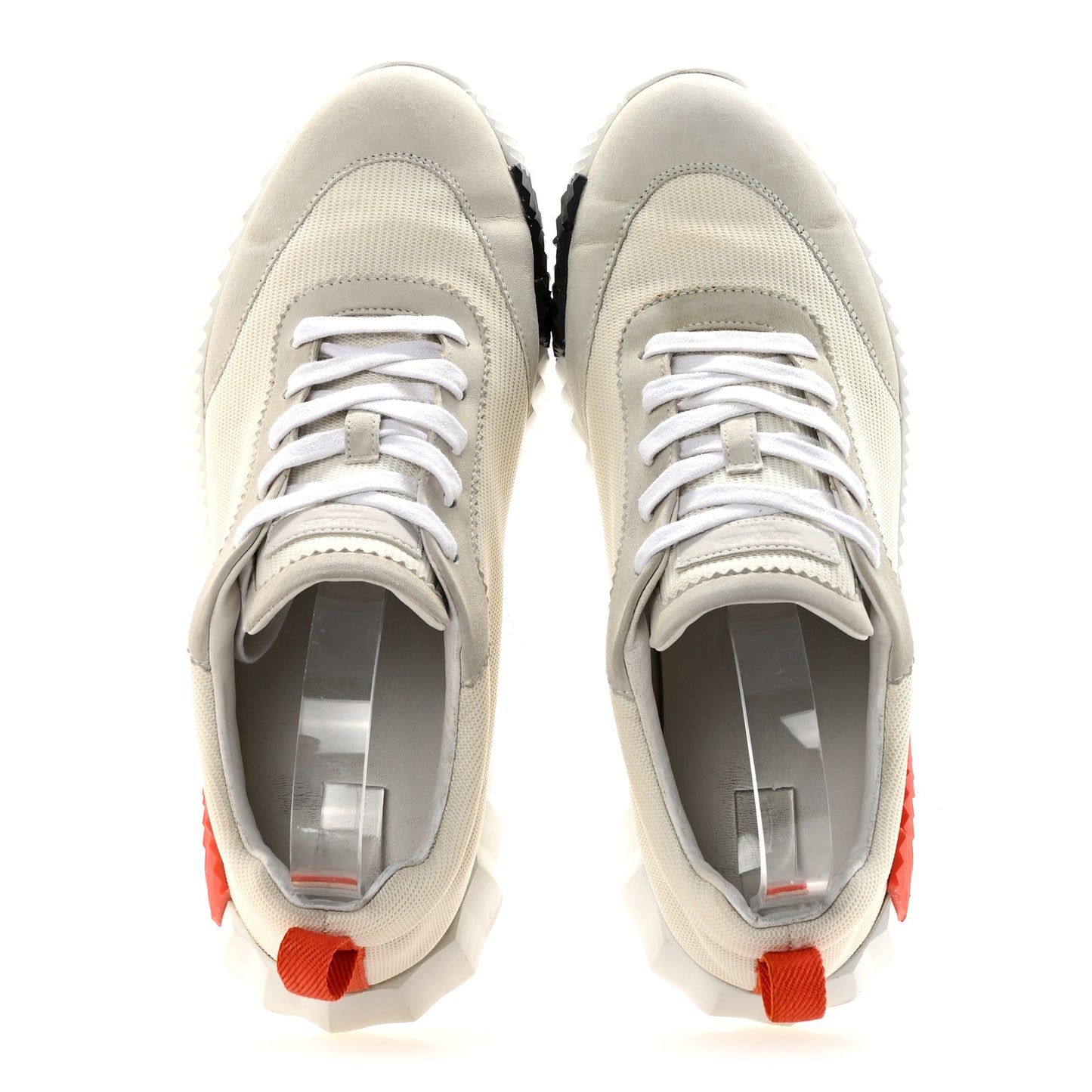 Technical Canvas Suede Goatskin Mens Bouncing Sneakers 42.5 White Orange