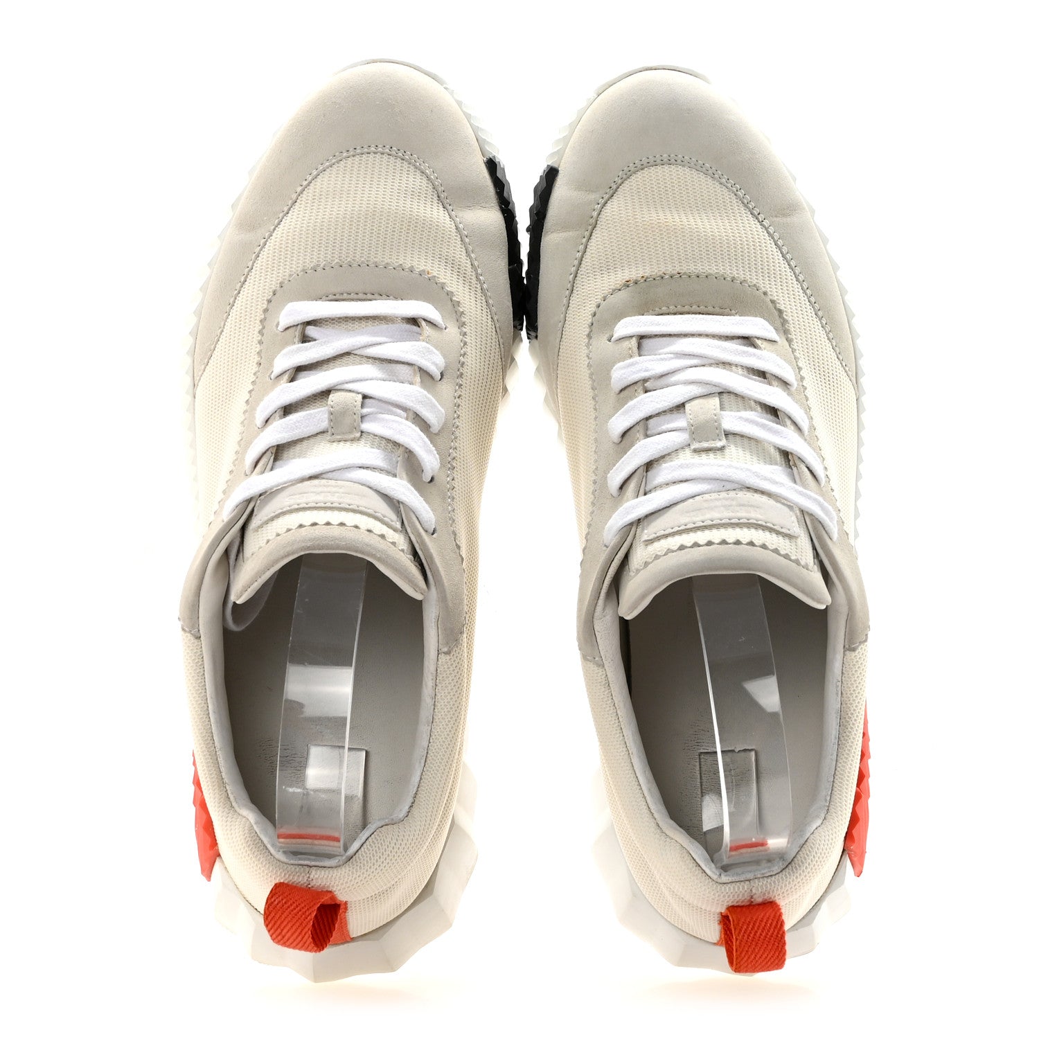 Hermes Technical Canvas Suede Goatskin Mens Bouncing Sneakers 42.5 White Orange 2 of 9