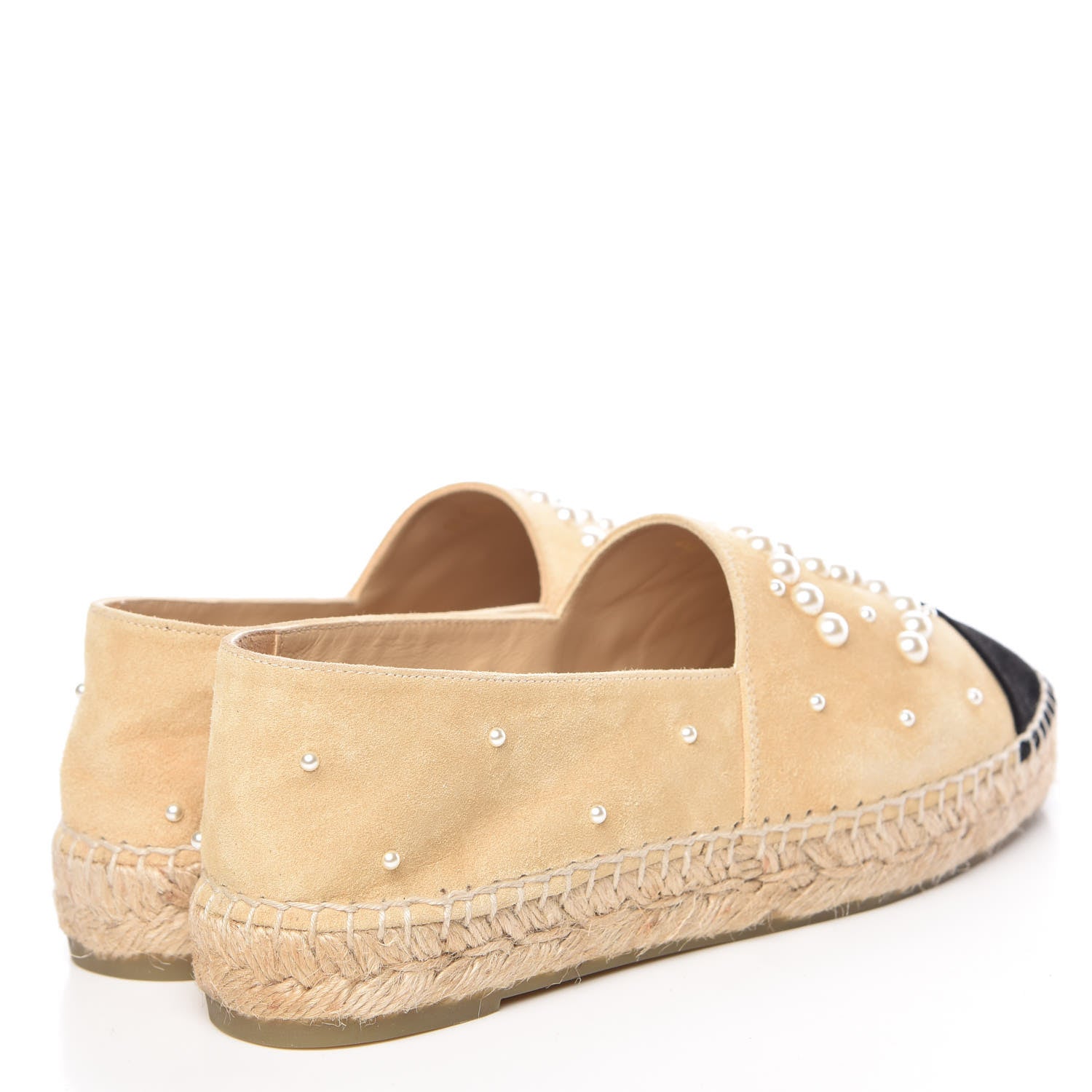 Chanel Suede Pearl CC Espadrilles 37 Beige Black 4 of 10