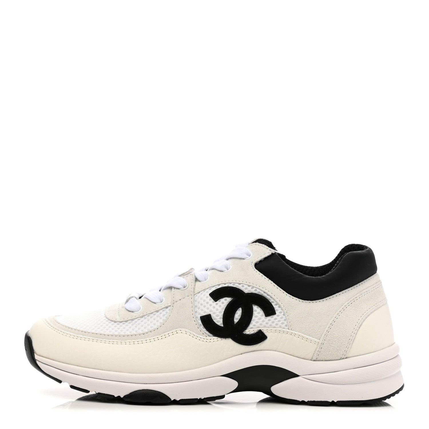 Chanel Mesh Suede Calfskin Grained Calfskin Womens CC Sneakers 39 White Black 1 of 8