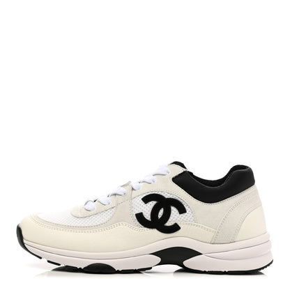 Chanel Mesh Suede Calfskin Grained Calfskin Womens CC Sneakers 39 White Black 1 of 8