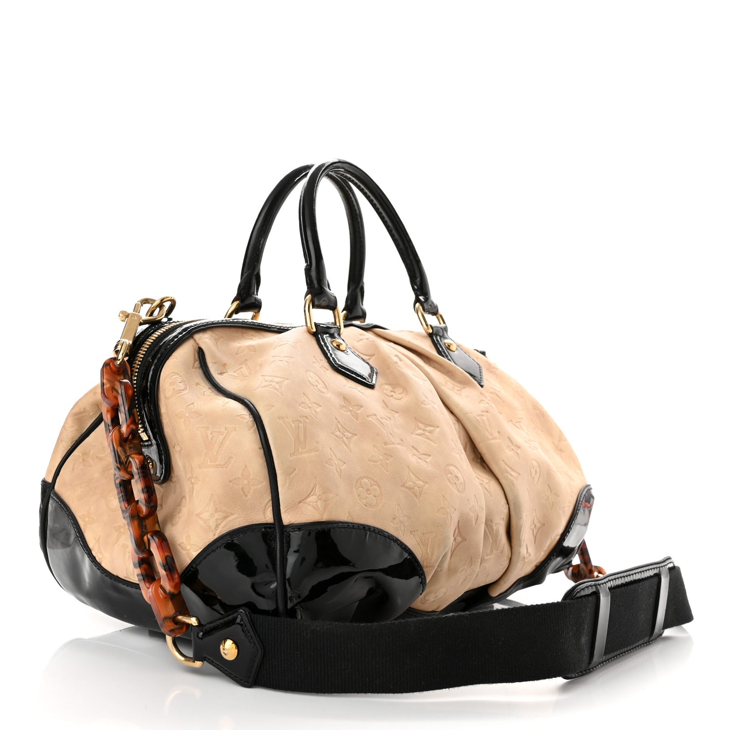 Calfskin Patent Embossed Monogram Stephen Ivory