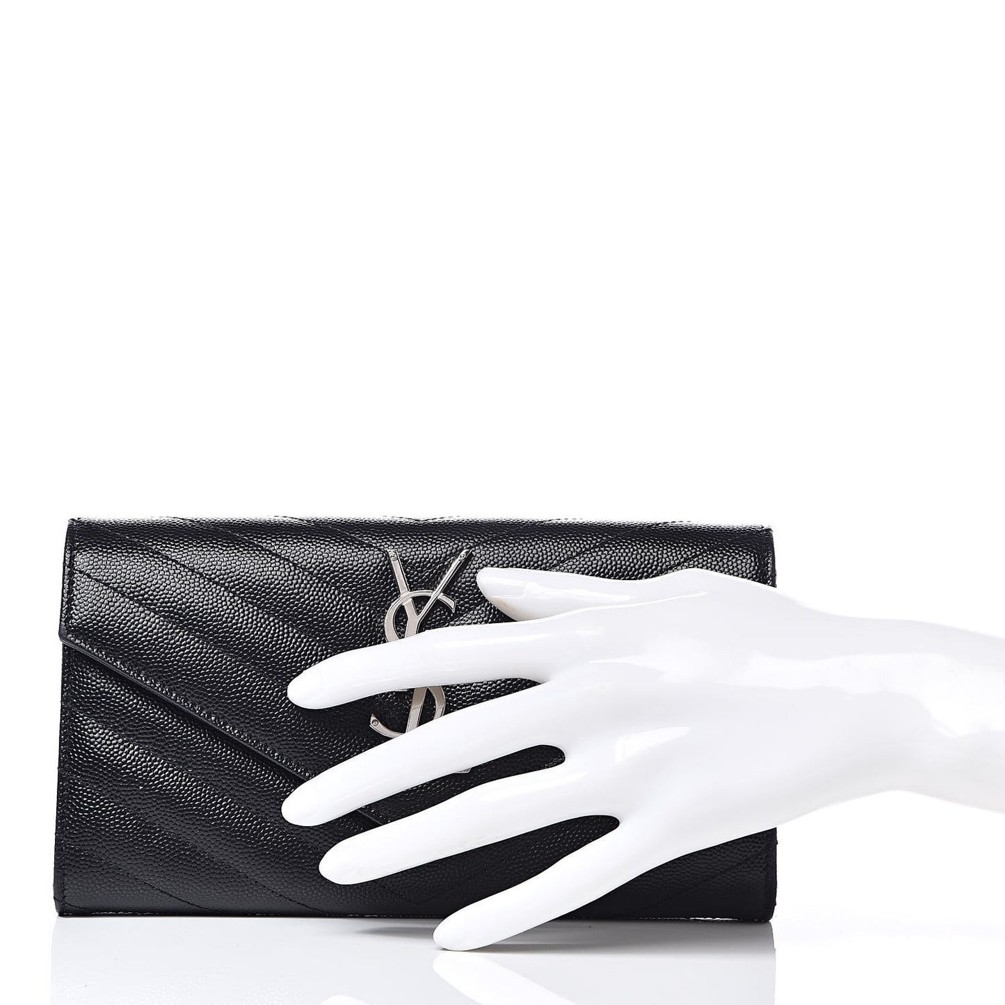 Grain De Poudre Matelasse Chevron Small Monogram Chain Wallet Black