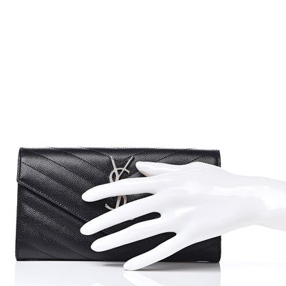 Saint Laurent Grain De Poudre Matelasse Chevron Small Monogram Chain Wallet Black 2 of 8