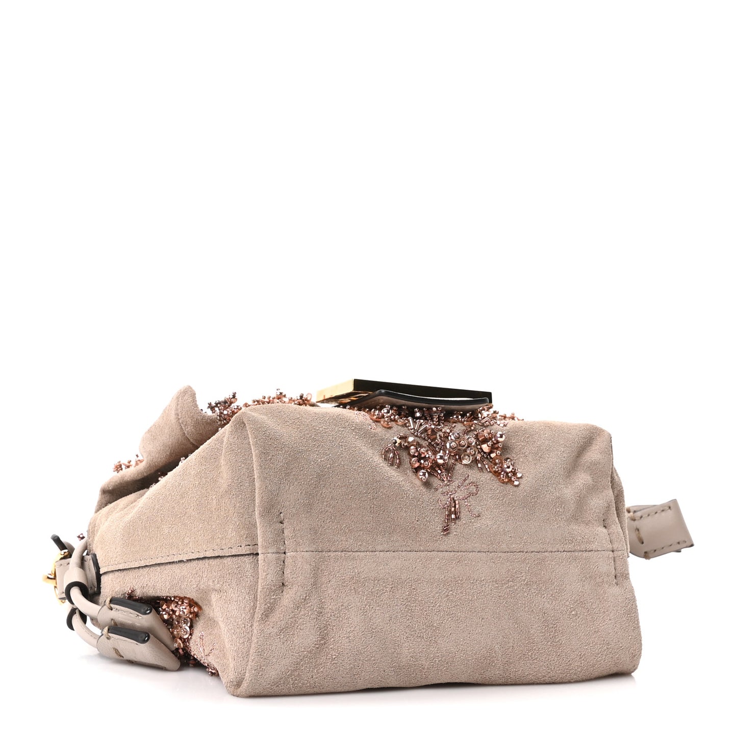 Suede Sequin Embroidered Small Mamma Baguette Tortora